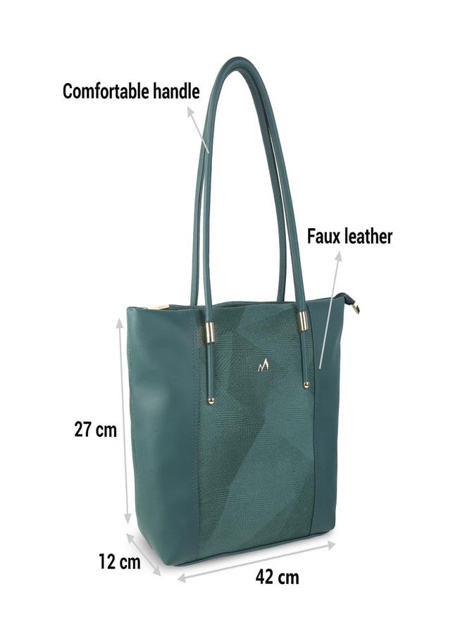 Metro Women Green Faux Leather Spacious Shoulder Bag with Zipped Compartments (66-541) - Image 3
