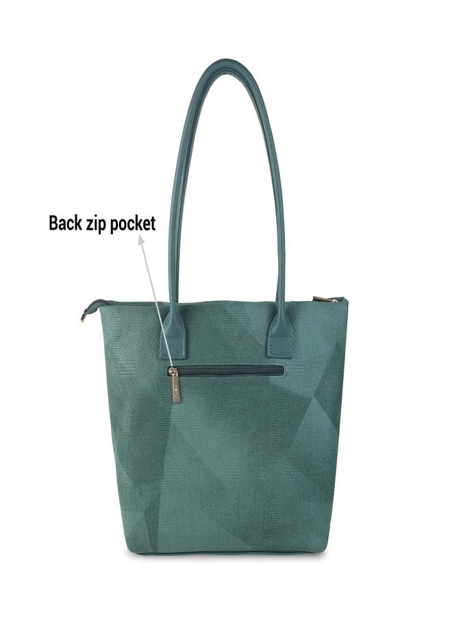 Metro Women Green Faux Leather Spacious Shoulder Bag with Zipped Compartments (66-541) - Image 4