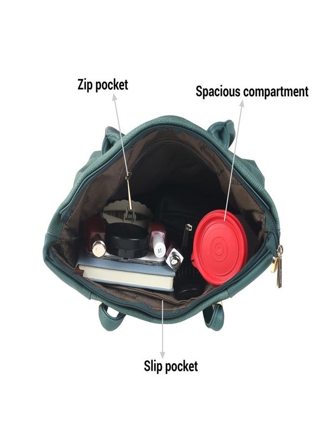 Metro Women Green Faux Leather Spacious Shoulder Bag with Zipped Compartments (66-541) - Image 5