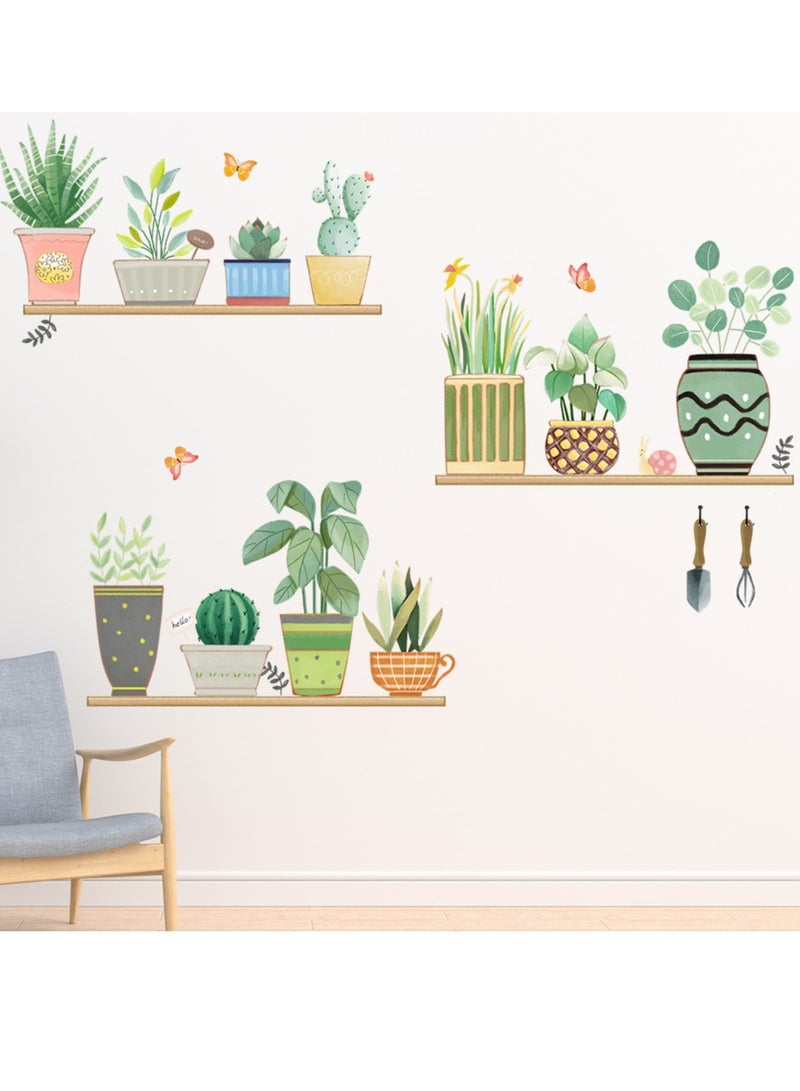 SISGL Aloes Cactus Wall Decals Green Leaf Potted Plant Wall Art Mural Decor Chihuahua Succulent Plant Wallpaper Removable Succulent Plant Potted Plant Wall Stickers For Kids Room Living Room TV Background Bedroom - Image 1