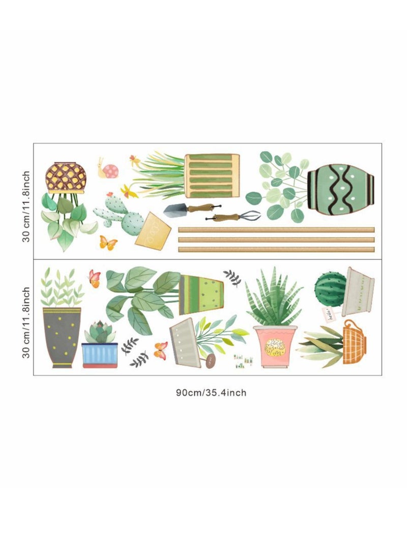 SISGL Aloes Cactus Wall Decals Green Leaf Potted Plant Wall Art Mural Decor Chihuahua Succulent Plant Wallpaper Removable Succulent Plant Potted Plant Wall Stickers For Kids Room Living Room TV Background Bedroom - Image 3