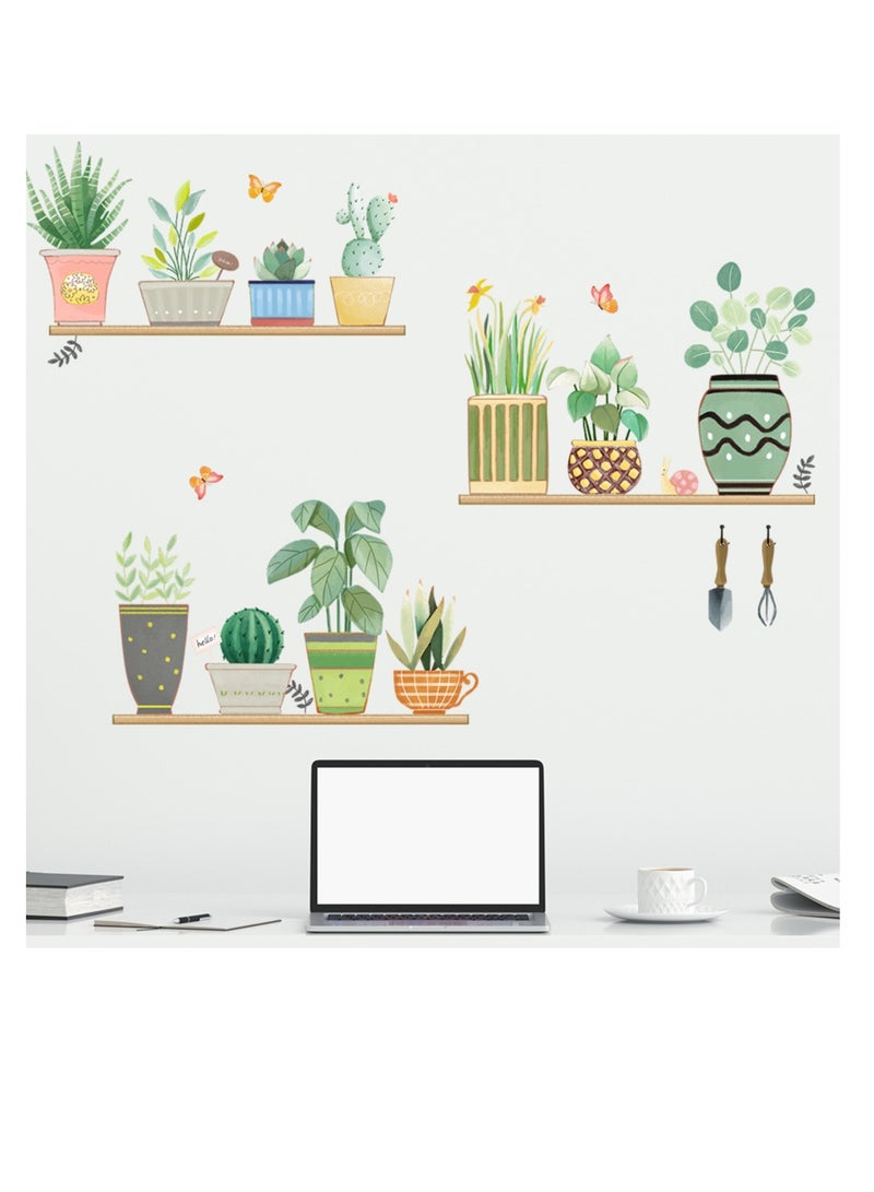 SISGL Aloes Cactus Wall Decals Green Leaf Potted Plant Wall Art Mural Decor Chihuahua Succulent Plant Wallpaper Removable Succulent Plant Potted Plant Wall Stickers For Kids Room Living Room TV Background Bedroom - Image 5