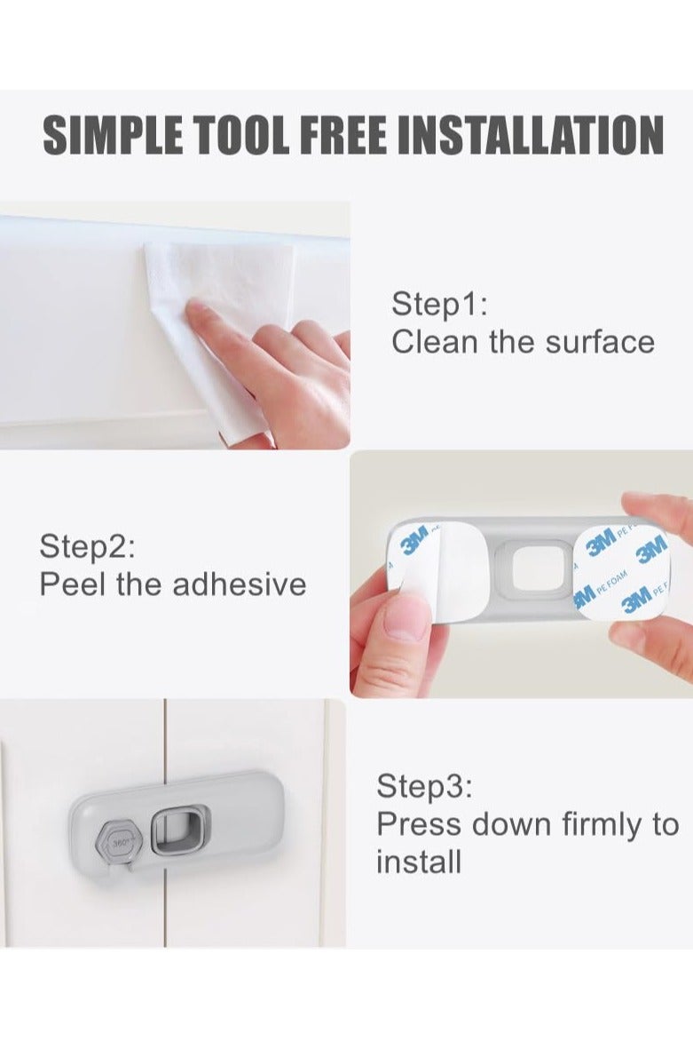 VIUAUAX مجموعة من 3 أقفال ثلاجة مقاومة للأطفال، أقفال ثلاجات للأطفال مع وسادات لاصقة، أقفال أمان للأطفال للأبواب، أقفال ثلاجات السيارات الترفيهية، أقفال أفران، أقفال خزائن أمان للأطفال - رمادي مُحدّث - Image 4