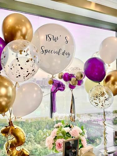 WOPARTY Purple and Gold Latex Balloons Gold Purple Confetti Balloon Pack of 50Party helium balloon Party Decorations Supplies 3 Style12 Inch - Image 5