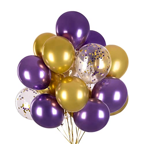 WOPARTY Purple and Gold Latex Balloons Gold Purple Confetti Balloon Pack of 50Party helium balloon Party Decorations Supplies 3 Style12 Inch - Image 1