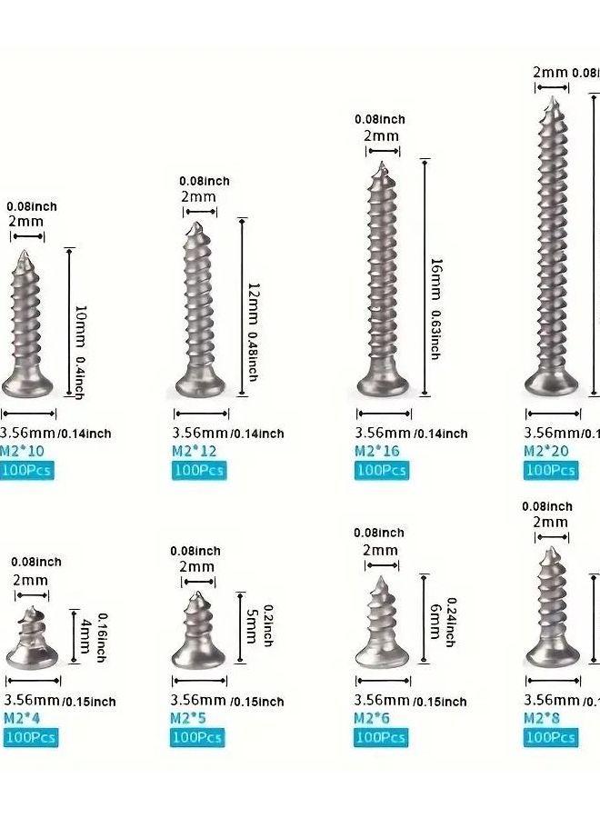 M2 800 Pcs Self Tapping Screw Kit With Lock Nuts Fasteners For Wood And Metal - Image 3