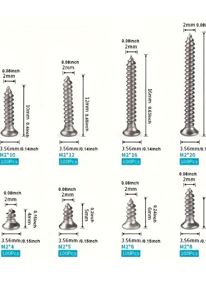 M2 800 Pcs Self Tapping Screw Kit With Lock Nuts Fasteners For Wood And Metal - Image 1