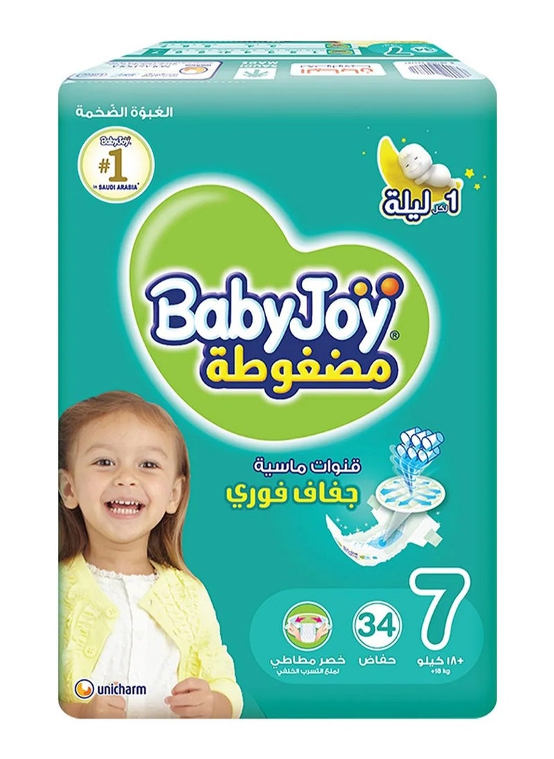 Baby Joy BabyJoy Compressed Diamond Pad Tape Style Diapers, 34 Pieces, Size 7 Junior 3XL, 18+kg - Waist Stretch, Cotton Soft, 12Hrs Leak Protection 