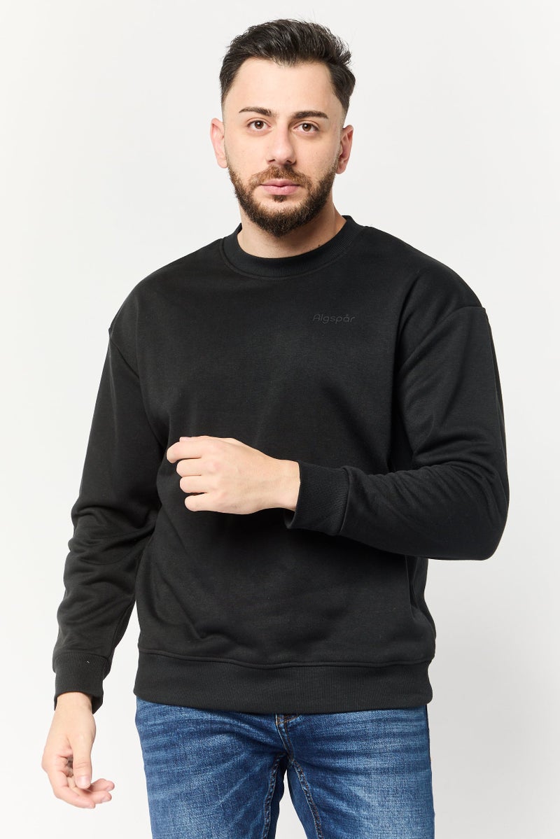 Algspar Men Sportswear Fit Long Sleeves Outdoor Sweatshirt, Black - Image 1