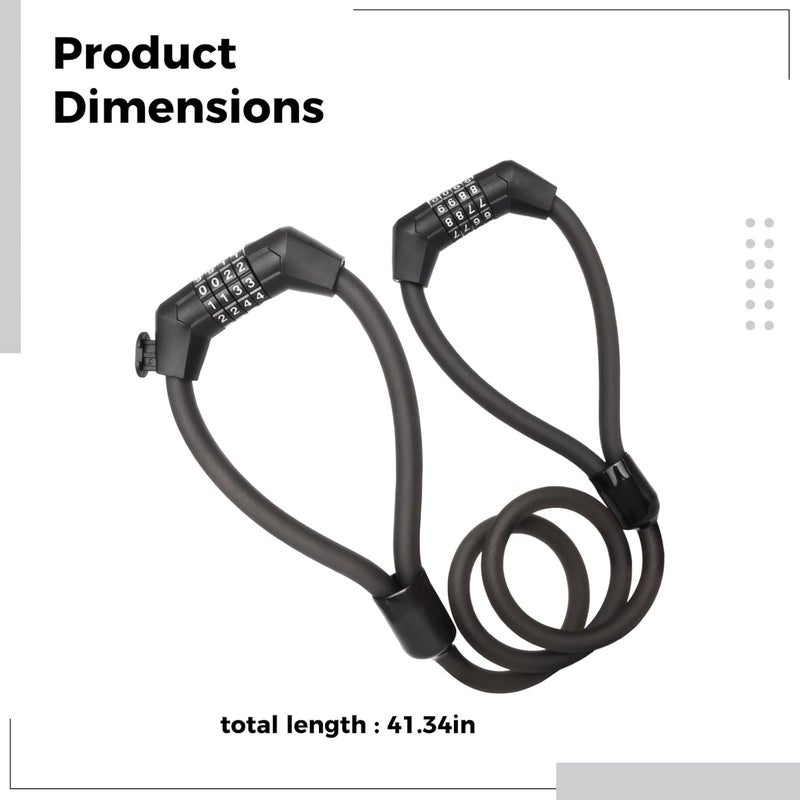 4-Digit Combination Double Loop Lock, 41.3 in / 105 Cm Resettable Cable, Anti-Theft Security for & Scooter - Image 3