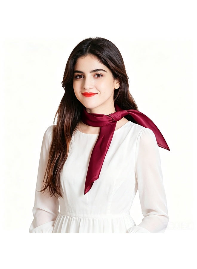 وشاح مربع من الشيفون والساتان باللون العنابي، منديل عنق صغير على الطراز الكلاسيكي بشريط، إكسسوار ديكور متعدد الاستخدامات للنساء والفتيات، مناسب للملابس اليومية وحفلات الزفاف ورمضان والعيد والحفلات وتزيين الحقائب والتصوير الفوتوغرافي والتصميم - Image 2