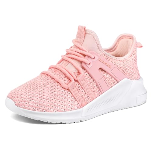 RUNSIDE Boys Girls Tennis Shoes Kids Lightweight Breathable Sneakers Laceup Running Athletic Shoes for ToddlerLittle KidBig Kid Pink - Image 1