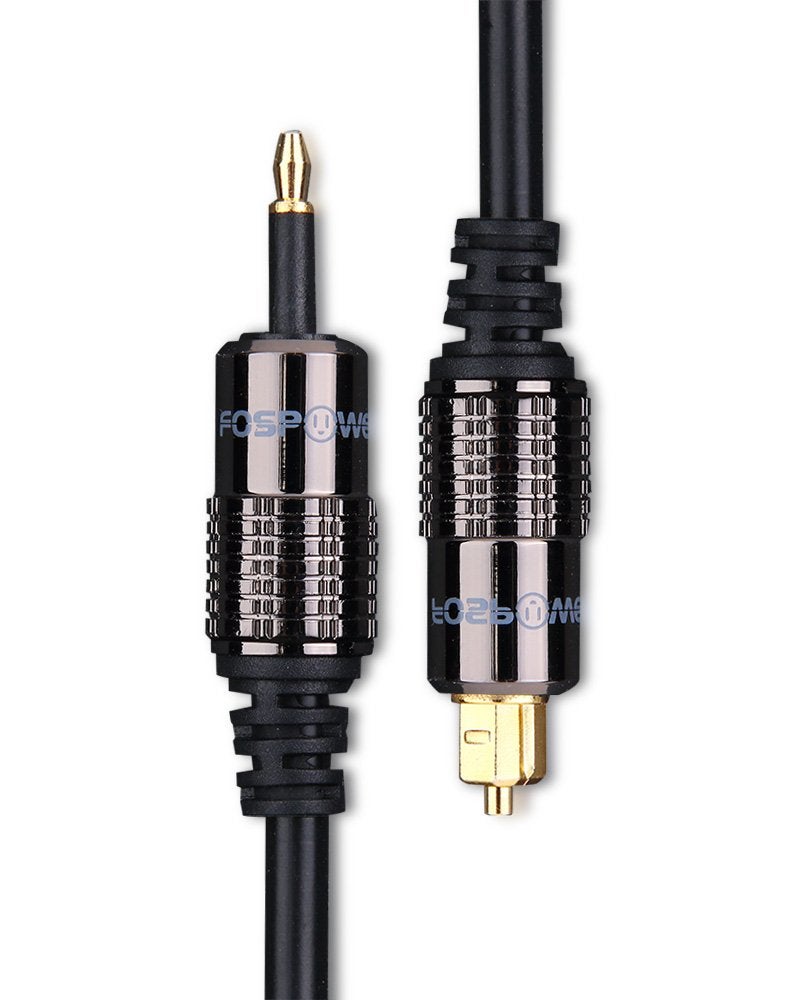 FosPower 24K Gold Plated Toslink to Mini Toslink Digital Fiber Optical S/PDIF Audio Cable with Metal Connectors & Strain-Relief PVC Jacket - 3ft/2Pack - Image 2