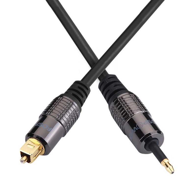 FosPower 24K Gold Plated Toslink to Mini Toslink Digital Fiber Optical S/PDIF Audio Cable with Metal Connectors & Strain-Relief PVC Jacket - 3ft/2Pack - Image 3