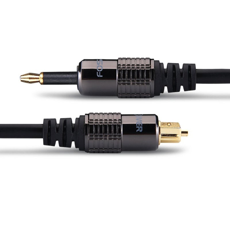 FosPower 24K Gold Plated Toslink to Mini Toslink Digital Fiber Optical S/PDIF Audio Cable with Metal Connectors & Strain-Relief PVC Jacket - 3ft/2Pack - Image 4