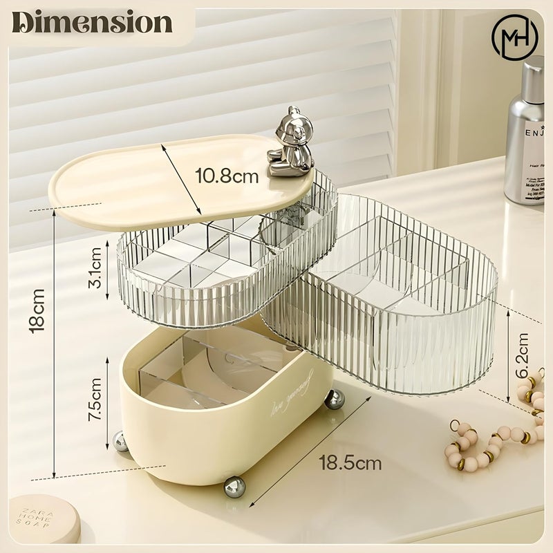 MorivaHomes Cosmetic Storage Organizer 360 Rotating 3 Layers MultiCompartments Desktop Cotton Pad Cosmetic Lipstick Makeup Brush Jewellery Holder for Countertop Vanity - Image 2