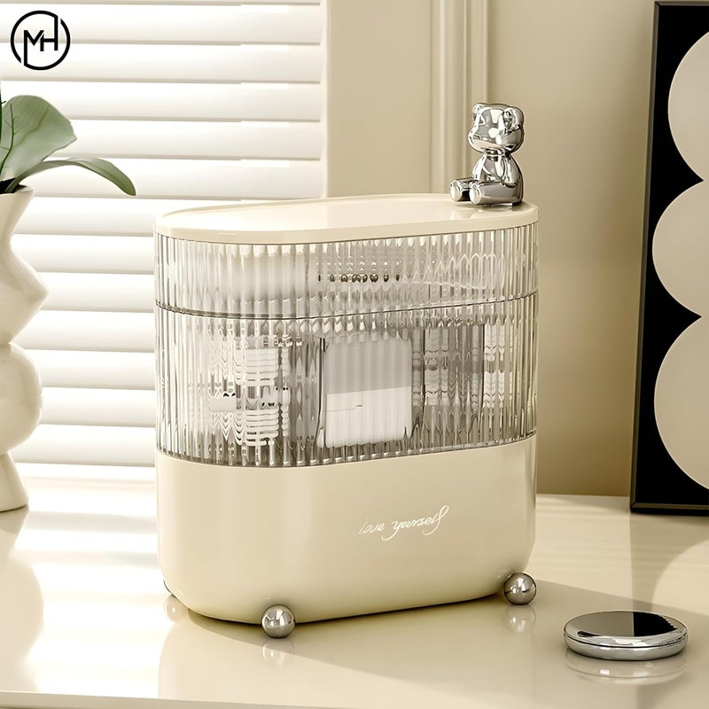MorivaHomes Cosmetic Storage Organizer 360 Rotating 3 Layers MultiCompartments Desktop Cotton Pad Cosmetic Lipstick Makeup Brush Jewellery Holder for Countertop Vanity - Image 3