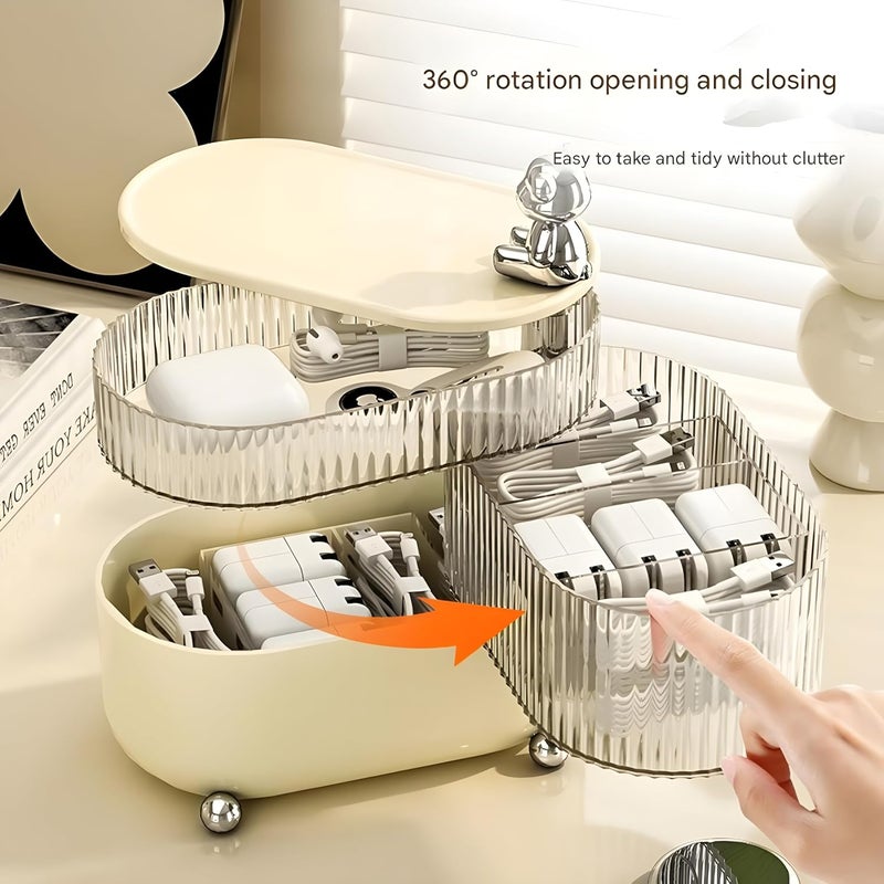 MorivaHomes Cosmetic Storage Organizer 360 Rotating 3 Layers MultiCompartments Desktop Cotton Pad Cosmetic Lipstick Makeup Brush Jewellery Holder for Countertop Vanity - Image 5