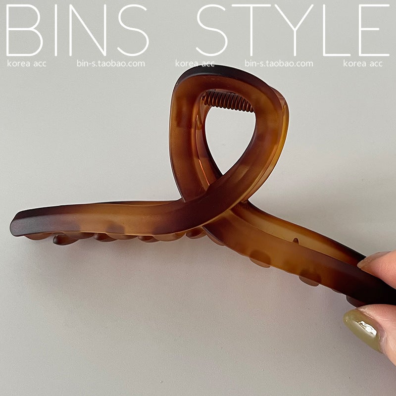 Generic Korean Large Hair Claw Glossy Acrylic Shark Clip Ink Brown