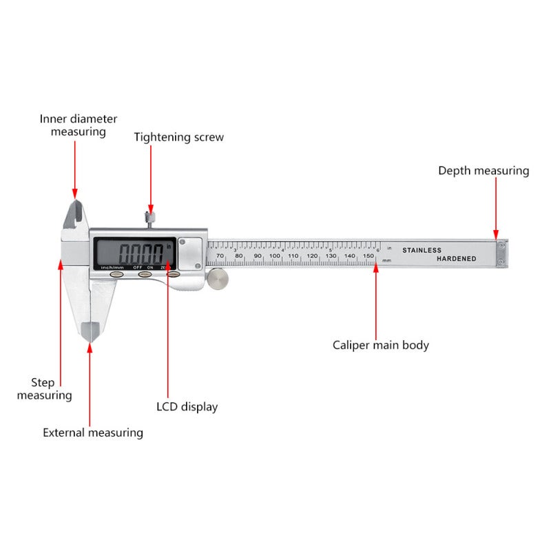 Digital Vernier Caliper 0-150mm Extra Large LCD Screen - One Button Unit Reset Metal Digital Caliper for Engineering Small Machine Parts Measurement - Image 4