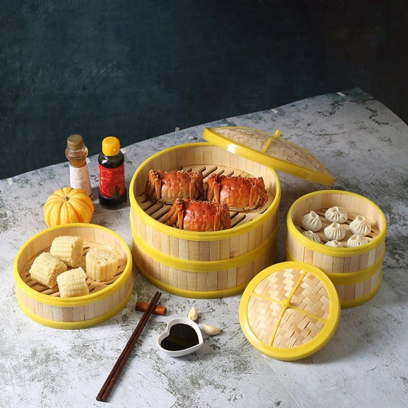3.5 Inch Natural Bamboo Dumpling Steamer Basket With Lid For Dim Sum Cooking - Image 4