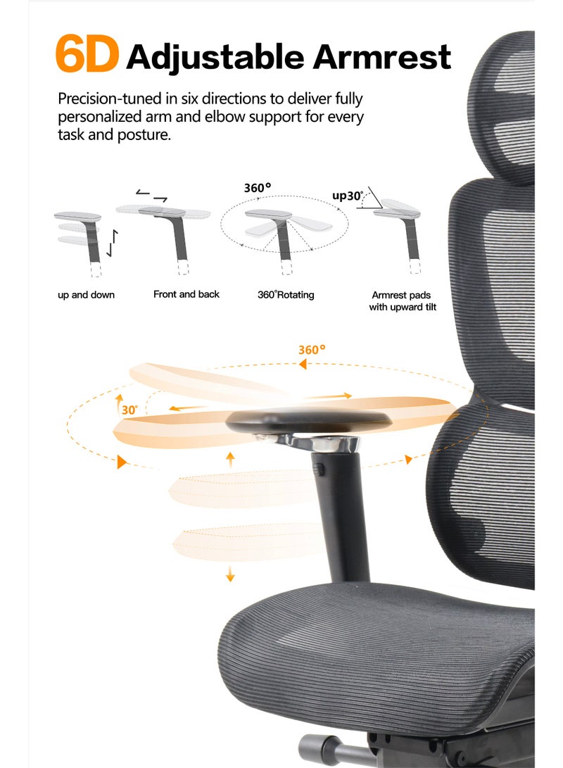 Damons Alpha Ergonomic Office Chair with 6D Armrests, Dynamic Lumbar Support for Home Office Chair, Adjustable Backrest Desk Chair, Swivel Big and Tall Office Chair - Image 3