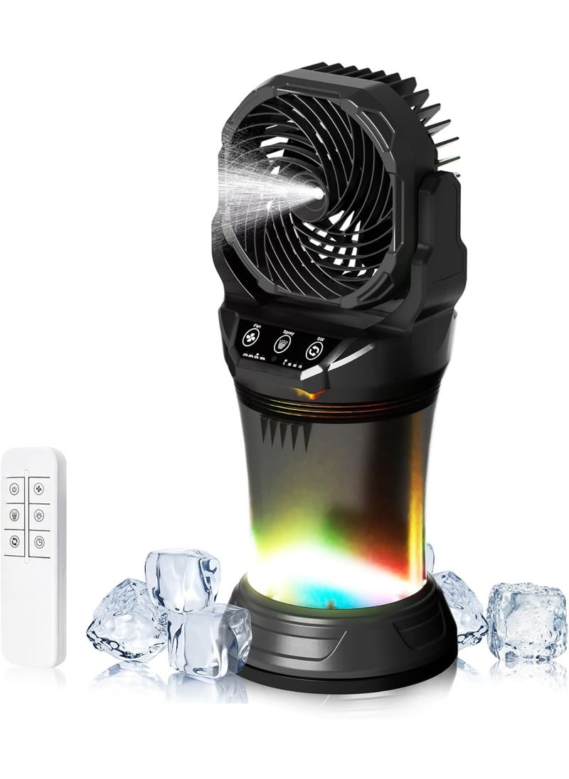 Generic Portable Misting Fan with Remote & 30000mAh Rechargeable Misting Fans for Outside Patios Camping Beach & Workshops Mist Fan Portable for Outdoor/Indoor 2L Water Tank RGB Light 4 Speeds & Spray  - Image 1