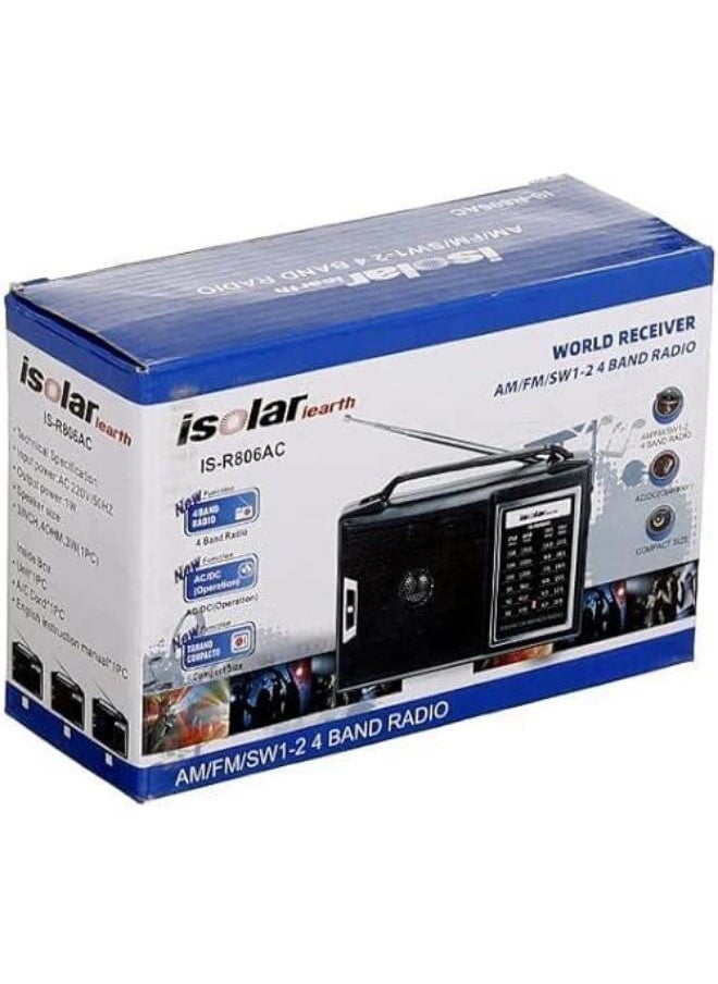 IS-R806AC Portable Multi-Frequency Modulation Recharging Family Receiver FM AM SW Stereo Radio Home Radio With BT Speaker - Black