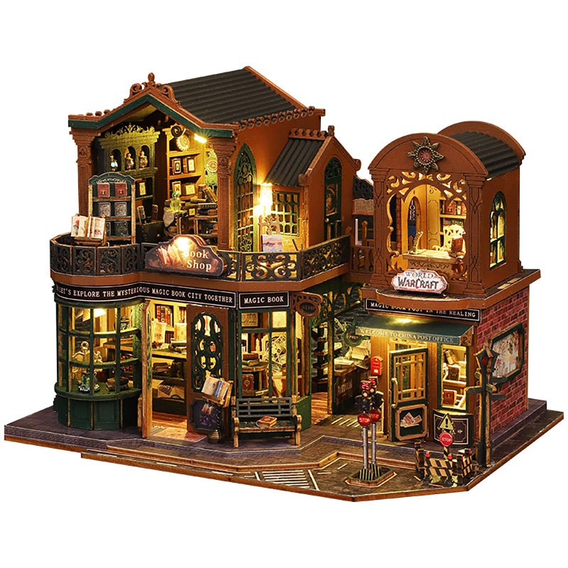 Shylamb DIY Book Nook Kit - DIY Miniature Dolls House Kit with Furniture and LED Light, 3D Puzzle Wooden Art Bookends, Model Kits for Adults to Build (Twilight Bookstore) - Image 1