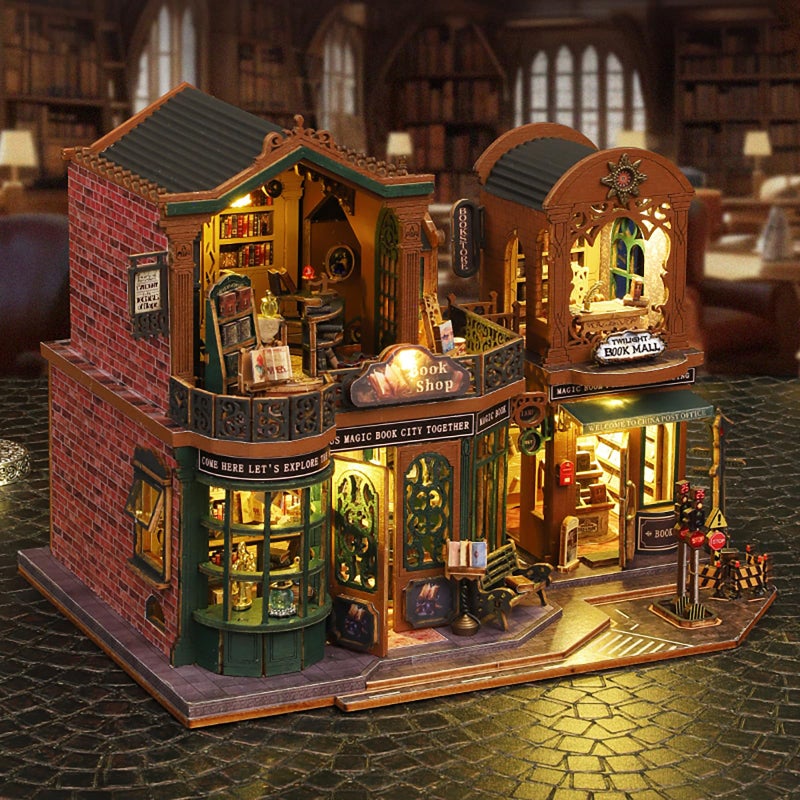 Shylamb DIY Book Nook Kit - DIY Miniature Dolls House Kit with Furniture and LED Light, 3D Puzzle Wooden Art Bookends, Model Kits for Adults to Build (Twilight Bookstore) - Image 3
