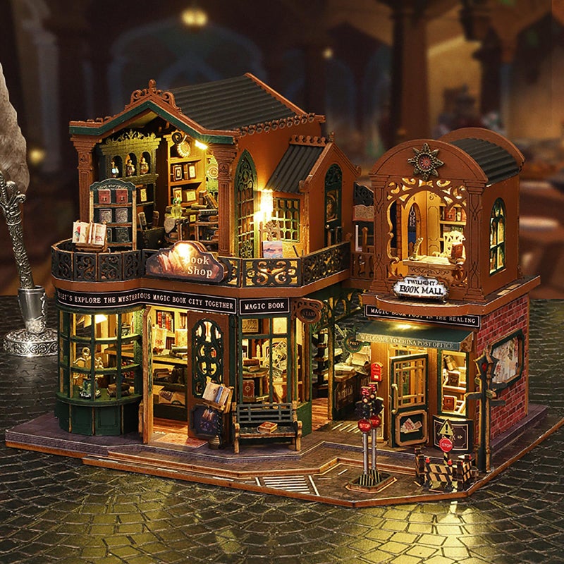 Shylamb DIY Book Nook Kit - DIY Miniature Dolls House Kit with Furniture and LED Light, 3D Puzzle Wooden Art Bookends, Model Kits for Adults to Build (Twilight Bookstore) - Image 5
