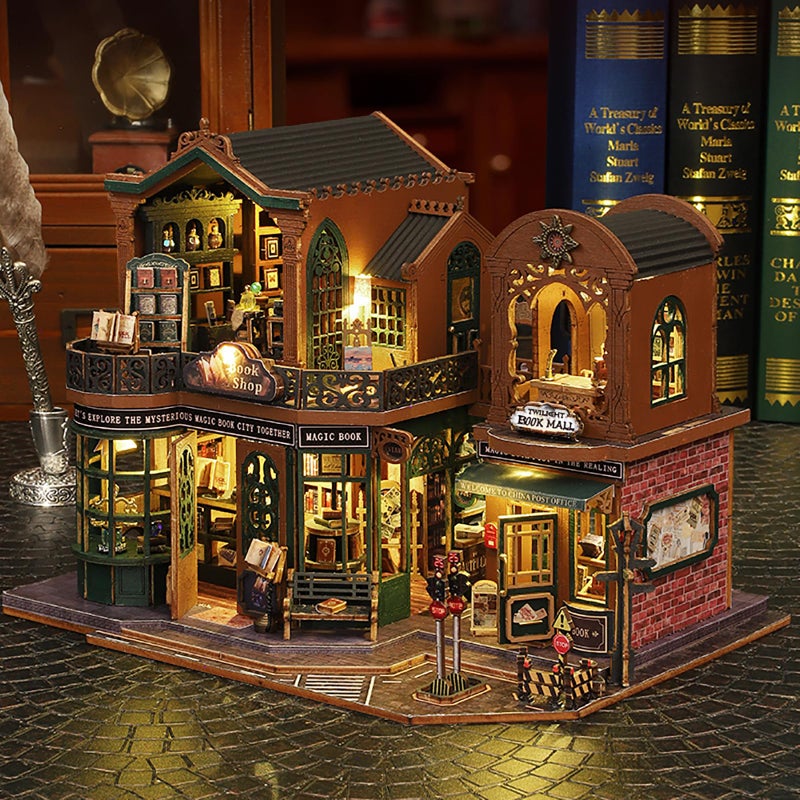 Shylamb DIY Book Nook Kit - DIY Miniature Dolls House Kit with Furniture and LED Light, 3D Puzzle Wooden Art Bookends, Model Kits for Adults to Build (Twilight Bookstore) - Image 4
