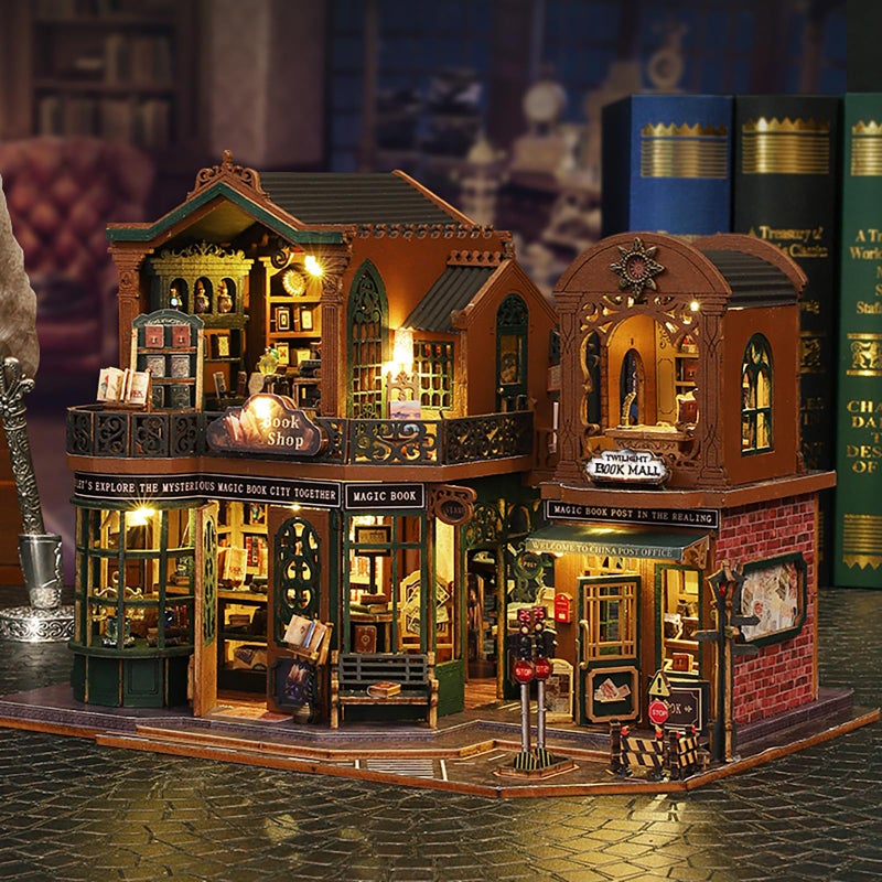Shylamb DIY Book Nook Kit - DIY Miniature Dolls House Kit with Furniture and LED Light, 3D Puzzle Wooden Art Bookends, Model Kits for Adults to Build (Twilight Bookstore) - Image 2