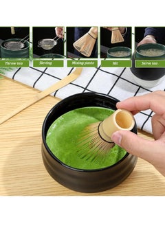 Arabest 4 Piece Matcha Set, Traditional Tea Service with Ceramic Bowl, Scoop, Prong Bamboo Matcha Whisk, and Holder (Black)  - Image 3