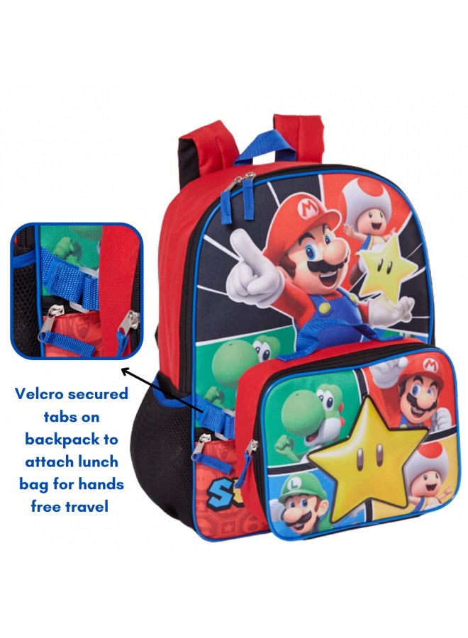 RALME Super Mario Backpack with Lunch Box Set for Boys & Girls, 16 inch, Value Bundle - Image 1