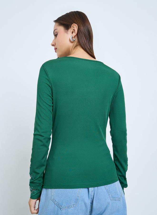 Take Two Dark Green Embellishment Detail Long Sleeve Top - Image 5