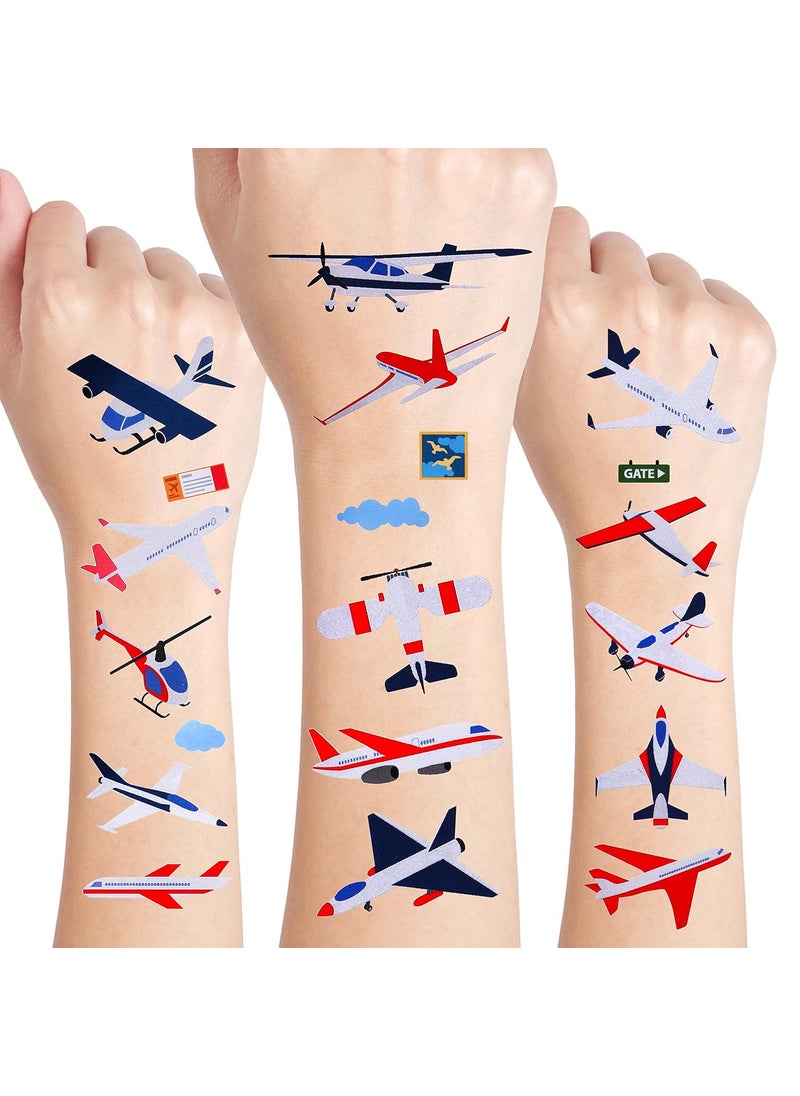 Cleverplay - 24 Sheets Airplane Temporary Tattoos, Birthday Decorations Airplane Party Favors - Image 1