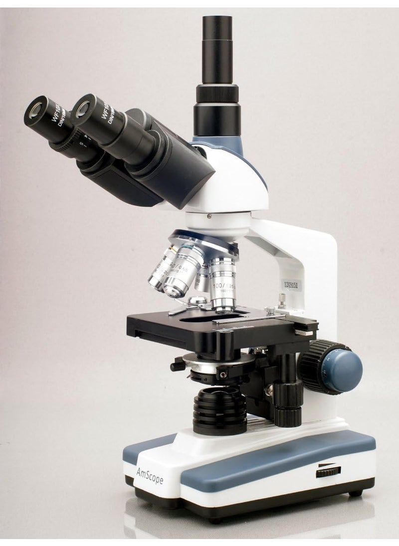 AmScope AmScope T120B10M Digital Professional Siedentopf Trinocular Compound Microscope 40X2000X Magnification WF10x and WF20x Eyepieces Brightfield LED Illumination Abbe Condenser with Iris Diaphragm DoubleLayer Mechanical Stage 100240VAC Includes 10MP Camera with Reduction Lens and Software  - Image 3