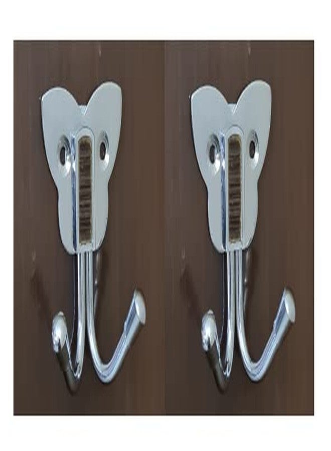 ZENITH Double Pin Hook Butterfly 2 pc Bathroom Cloth Hooks Hanger Wall Bedroom Bathroom Robe Hooks Rail for Hanging Keys, Clothes, Towel Steel Hook (Pack of 2, Silver), Stainless Steel - Image 1