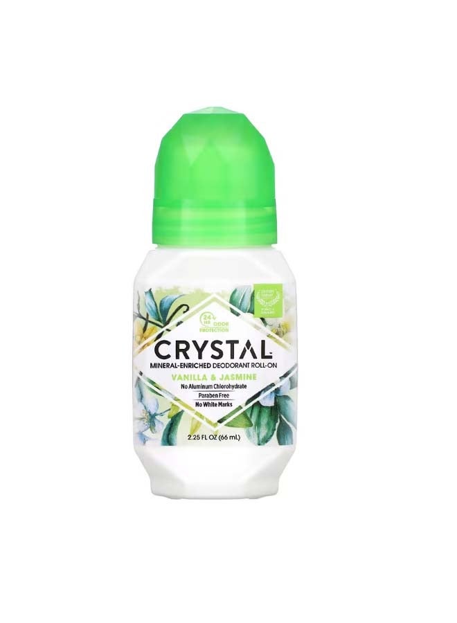 CRYSTAL Mineral-Enriched Deodorant Roll-On Vanilla and Jasmine 2.25 fl oz 66 ml - Image 1