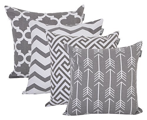 ACCENTHOME Accent Home Cotton Canvas Throw Cushion Cover Printed Both Side For Home Sofa Couch Chair Back Seat4pc pack 18x18 in Color Grey - Image 1