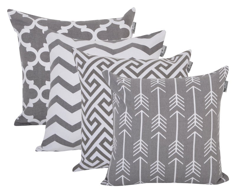 ACCENTHOME Accent Home Cotton Canvas Throw Cushion Cover Printed Both Side For Home Sofa Couch Chair Back Seat4pc pack 18x18 in Color Grey - Image 2