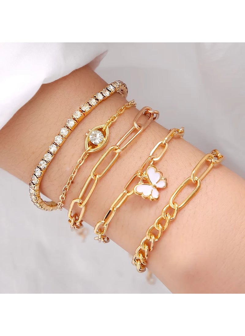 Huitich - Elegant Multi-Layered Gold Colour Plated Chain Bracelet Set Fashion Jewelry for Women - Image 1