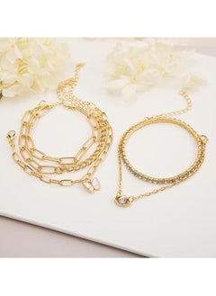 Huitich Elegant Multi-Layered Gold Colour Plated Chain Bracelet Set Fashion Jewelry for Women  - Image 2