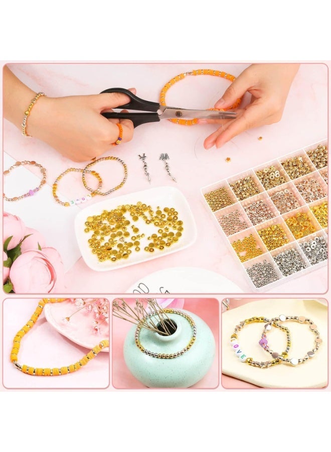 مجموعة 2160 قطعة من الخرزات الفضية لصنع الأساور، خرزات ذهبية صغيرة مستديرة متنوعة، لصنع المجوهرات (فضية، ذهبية، ذهبية وردية، ذهبية KC) - Image 4