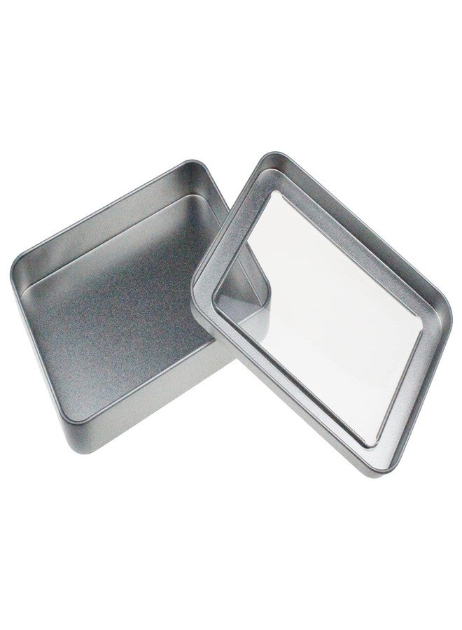 Goodma 12 Pieces Rectangular Empty Metal Tins Home Storage Containers Organizer Mini Box with Clear Window Lid, 4.5 x 3.35 x 0.87 inch (Silver) - Image 4