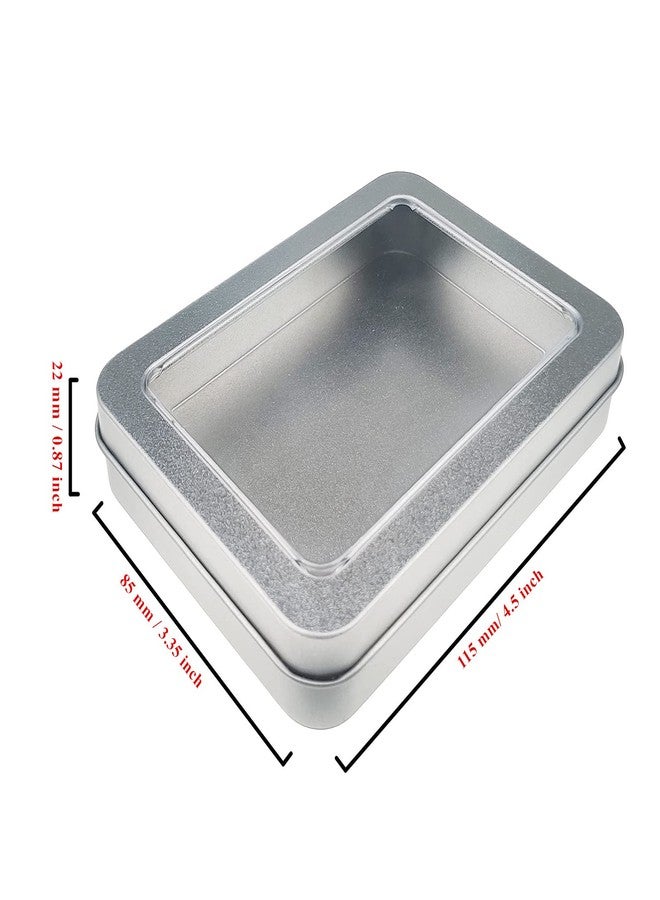 Goodma 12 Pieces Rectangular Empty Metal Tins Home Storage Containers Organizer Mini Box with Clear Window Lid, 4.5 x 3.35 x 0.87 inch (Silver) - Image 2