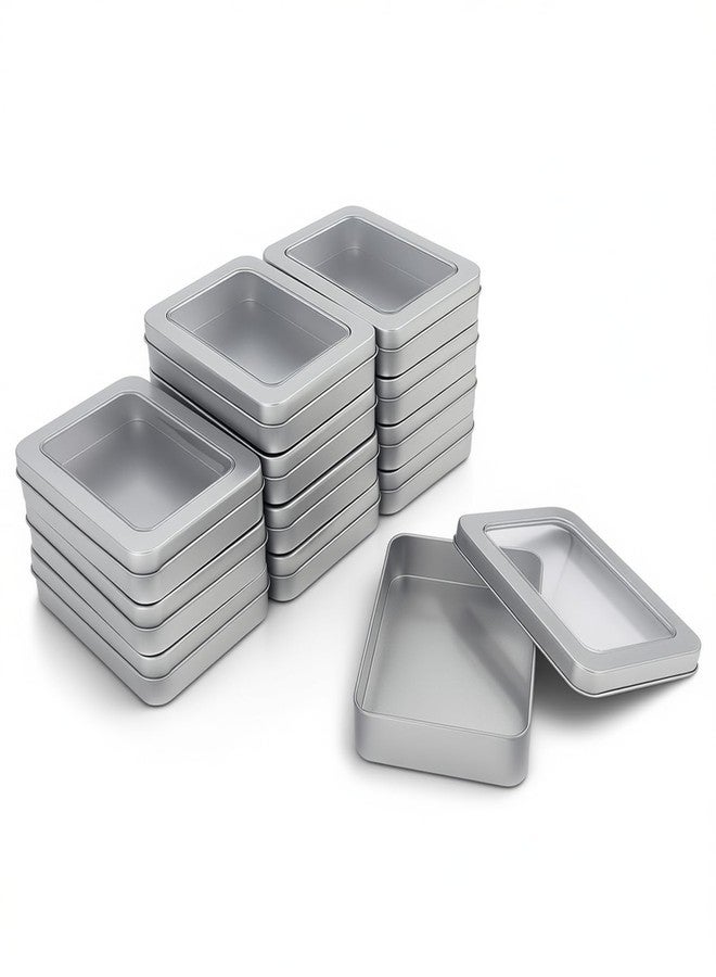 Goodma 12 Pieces Rectangular Empty Metal Tins Home Storage Containers Organizer Mini Box with Clear Window Lid, 4.5 x 3.35 x 0.87 inch (Silver) - Image 1