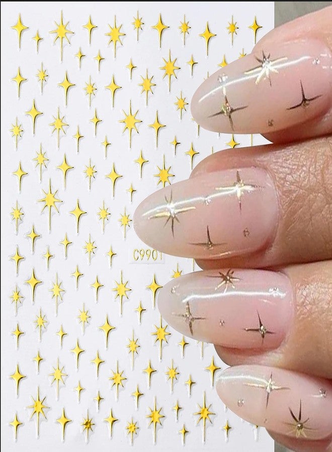 KZBTRBT Star Nail Art Sticker 3D Glitter Metallic Laser Starlight Nail Stickers Silver Star Champagne Gold Black Shiny Sparkle Star Nail Tip Foil Adhesive Decals for Woman DIY French Manicure Accessories 6pcs - Image 5