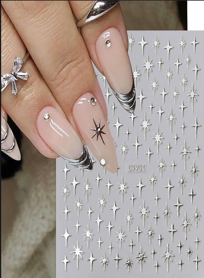 KZBTRBT Star Nail Art Sticker 3D Glitter Metallic Laser Starlight Nail Stickers Silver Star Champagne Gold Black Shiny Sparkle Star Nail Tip Foil Adhesive Decals for Woman DIY French Manicure Accessories 6pcs - Image 3